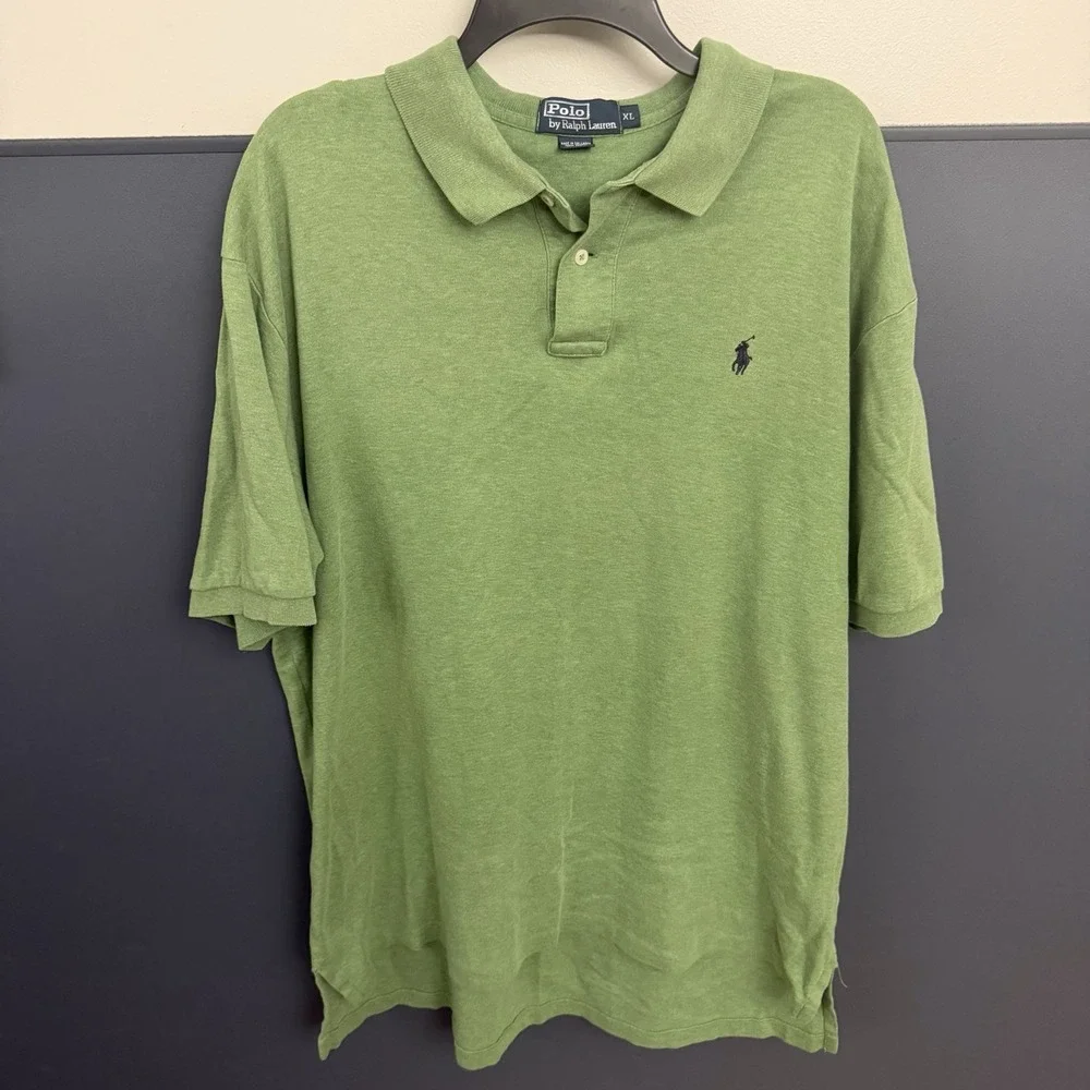 Polo Ralph Lauren Polo Shirt Men XL Green Collared Logo High Low Hem Cotton XL